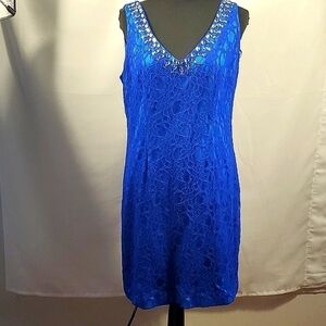 Adrienne Papel Hailey blue lace evening dress Size 14